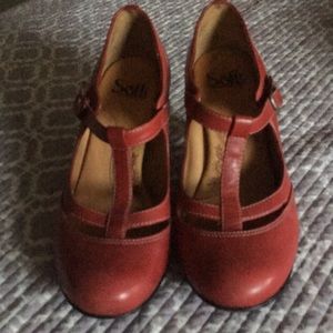 Dark red Sofft T-Strap heels